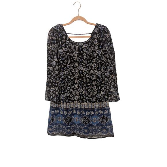 Speechless Women's Size Small Blue Floral 3/4 Button Sleeve Dress Back Cut Out - Picture 2 of 11